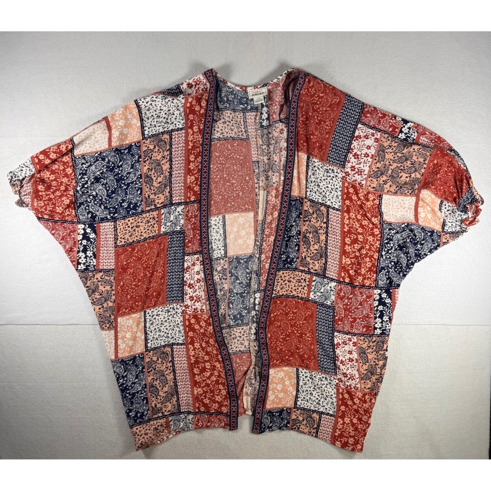 Ariat Womens Red Navy Patchwork Paisley Floral Kimono Wrap Open Front S/M